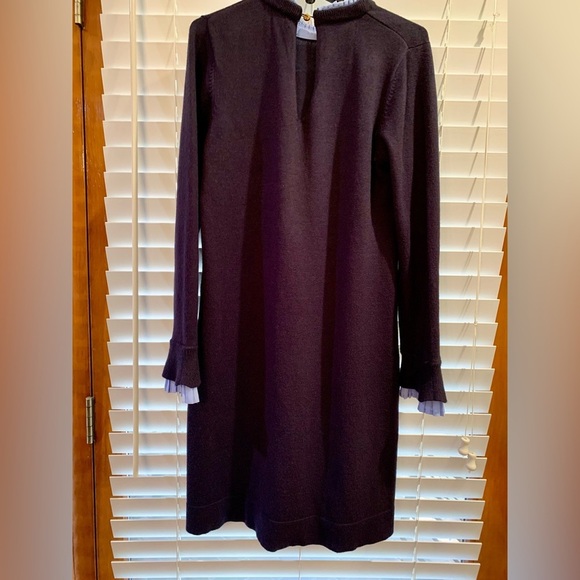 Vince Camuto Sweater Dress Periwinkle Trim Neck Cuffs Keyhole Back Navy Preppy - Picture 2 of 6